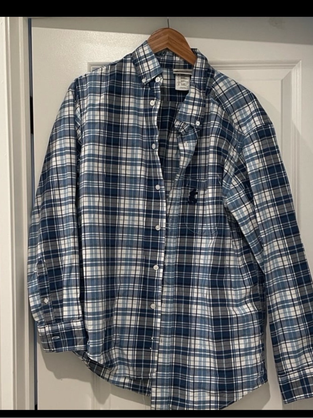 Disney parks Blue and White Plaid men button down shirt medium
